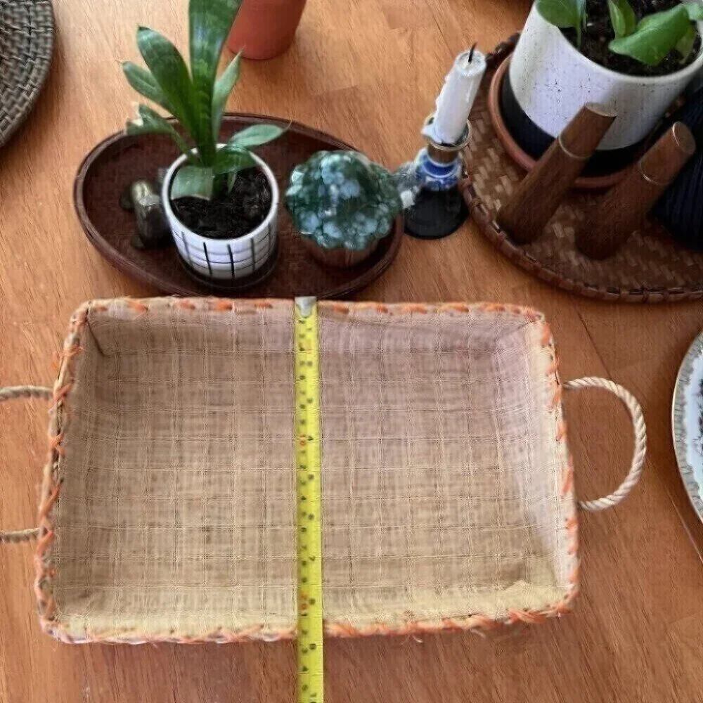 Vintage Hand Made Lined Wicker Basket Colorful Fruit Design Philippines Raffia